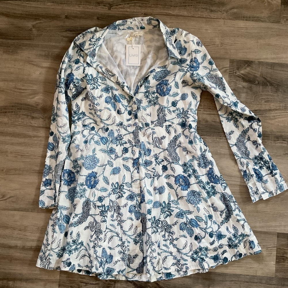 Livro Floral Long Sleeve Button Down Mini Dress